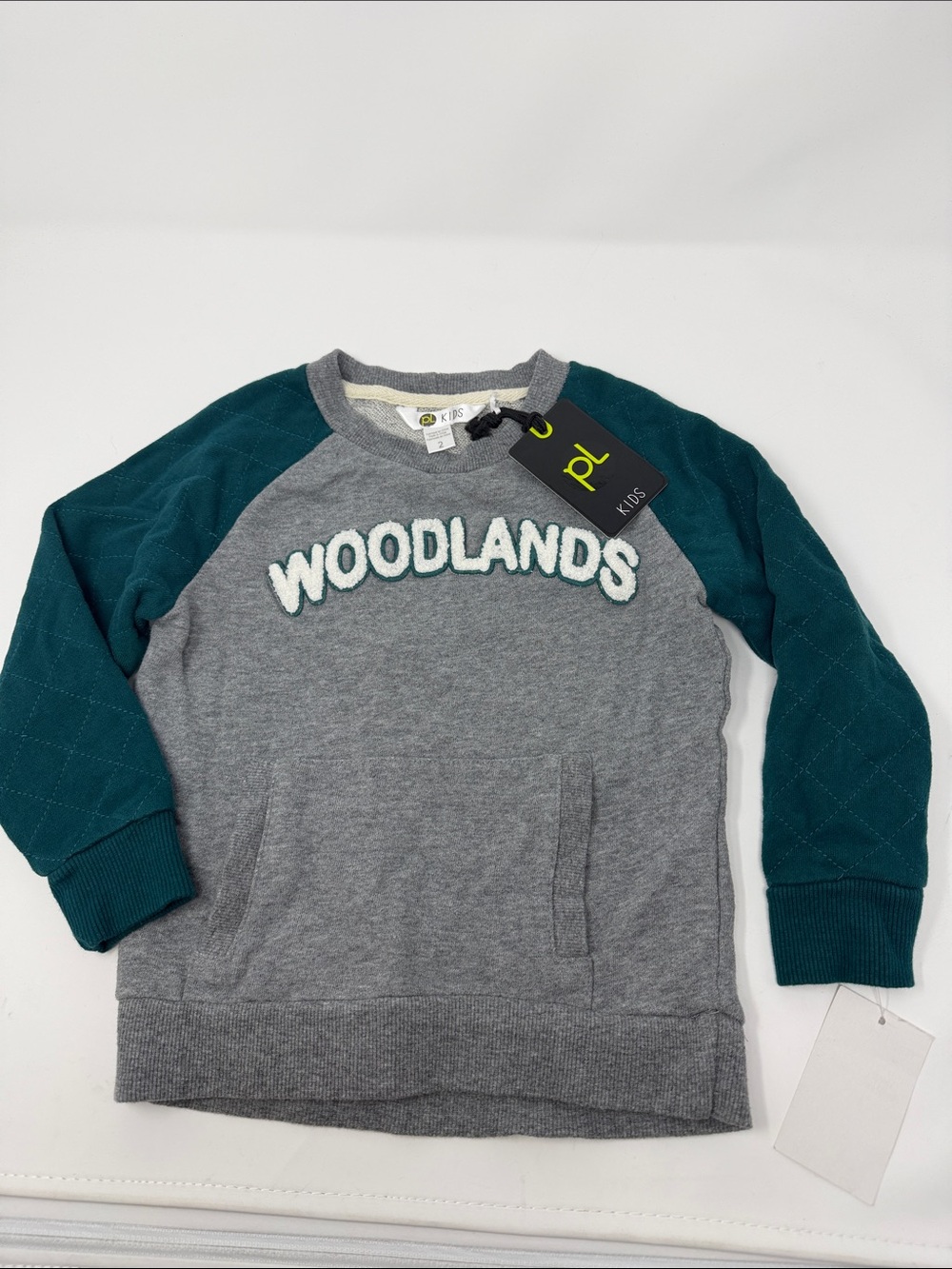 Petitlem Woodlands Crewneck Sweatshirt - Gray & Teal size 2t NWT